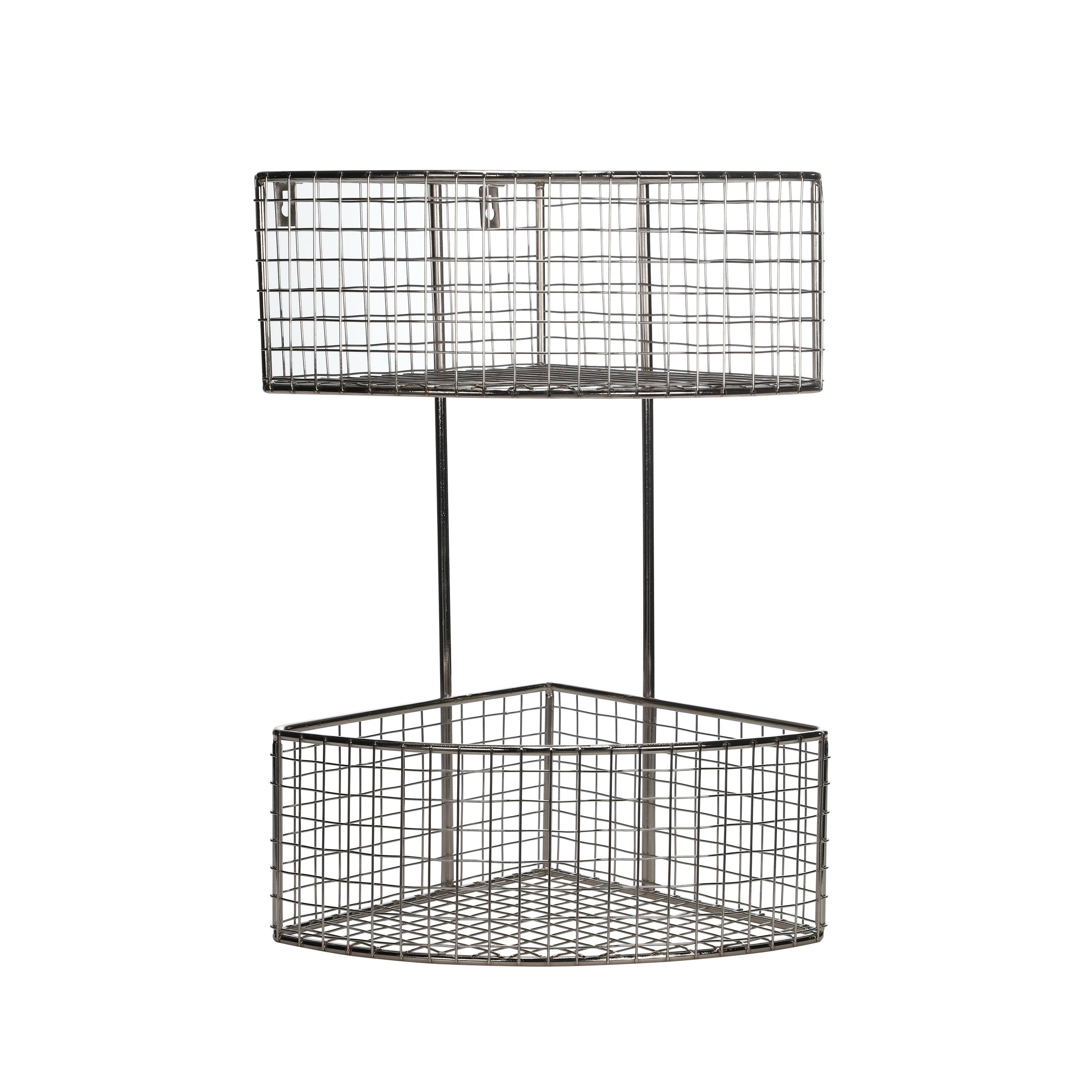 14" 2 Tier Metal Storage Corner Shelf Basket in Chrome/Silver On Sale Bed Bath & Beyond